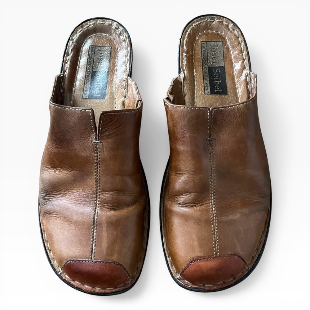 Josef Seibel Mule Flats Brown Leather Women's Size 39 M Slip On Comfort Shoes